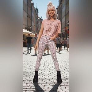 Rare Motel Rocks Trendy Polka Dot Skinny Jeans Black & White Indie Sleaze Small